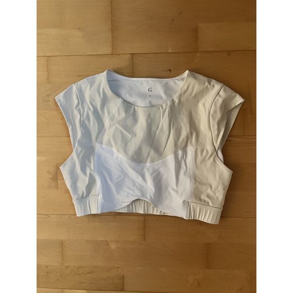 Goop G. Cropped Jersey Workout Top White Beige Medium - Picture 1 of 3